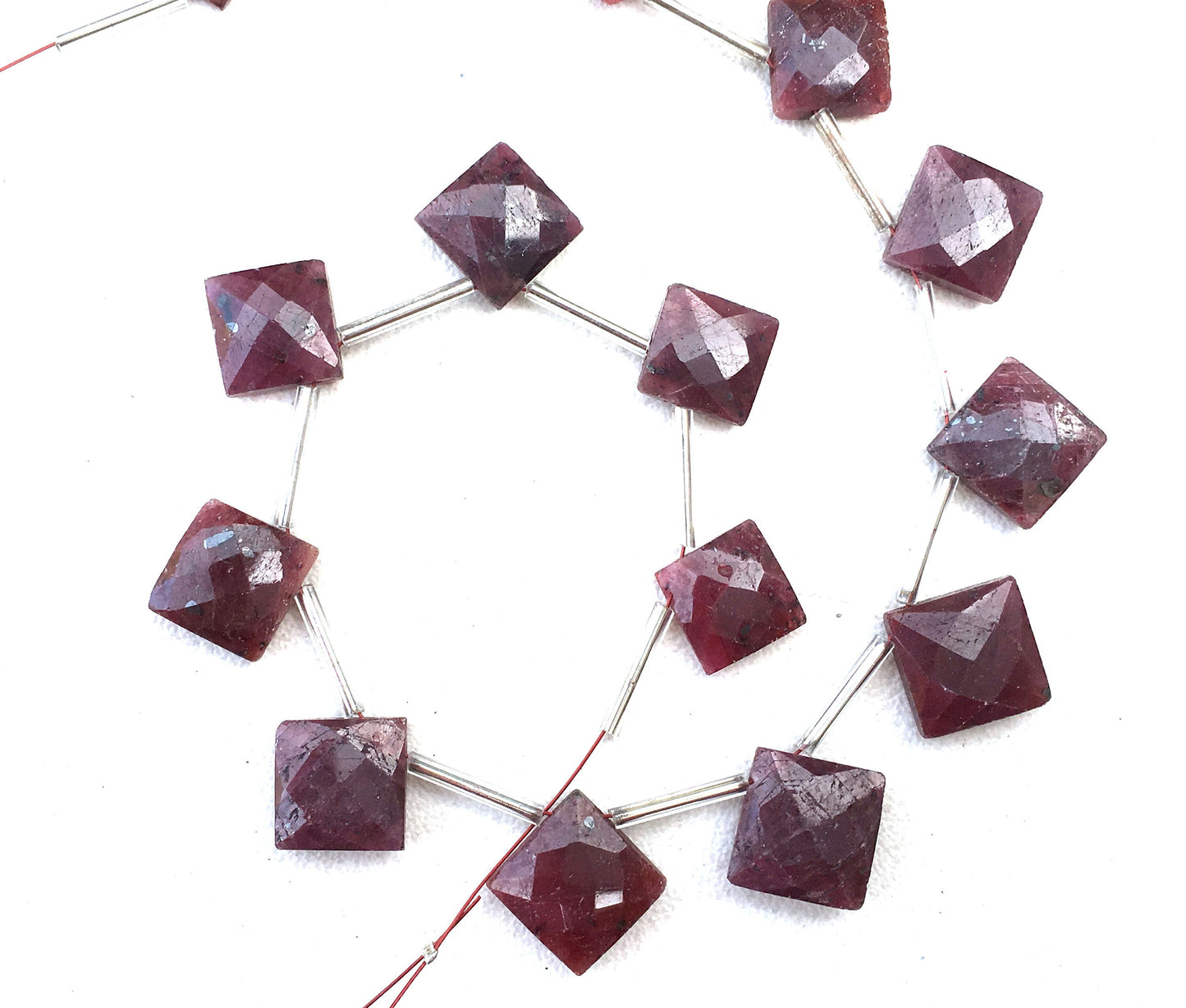 Christmas Occasion Natural Ruby Gemstone,1 Strand Faceted Square Shape Beads,14 Pieces Square Ruby Size 10-12 MM Briolette Beads Wholesale