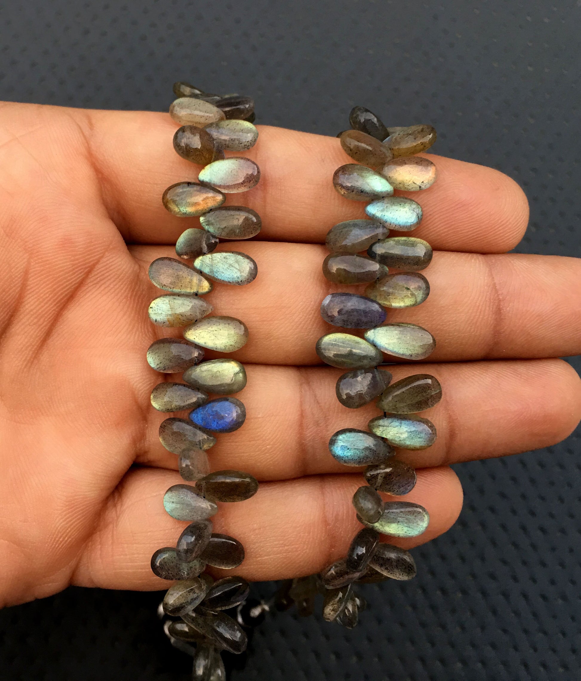 Immaculate Gems 1 Strand Natural Labradorite Gemstone,52 Pieces Briolette Beads Smooth Pear Shape Blue Flash Size 4x9-5x10 MM Labradorite