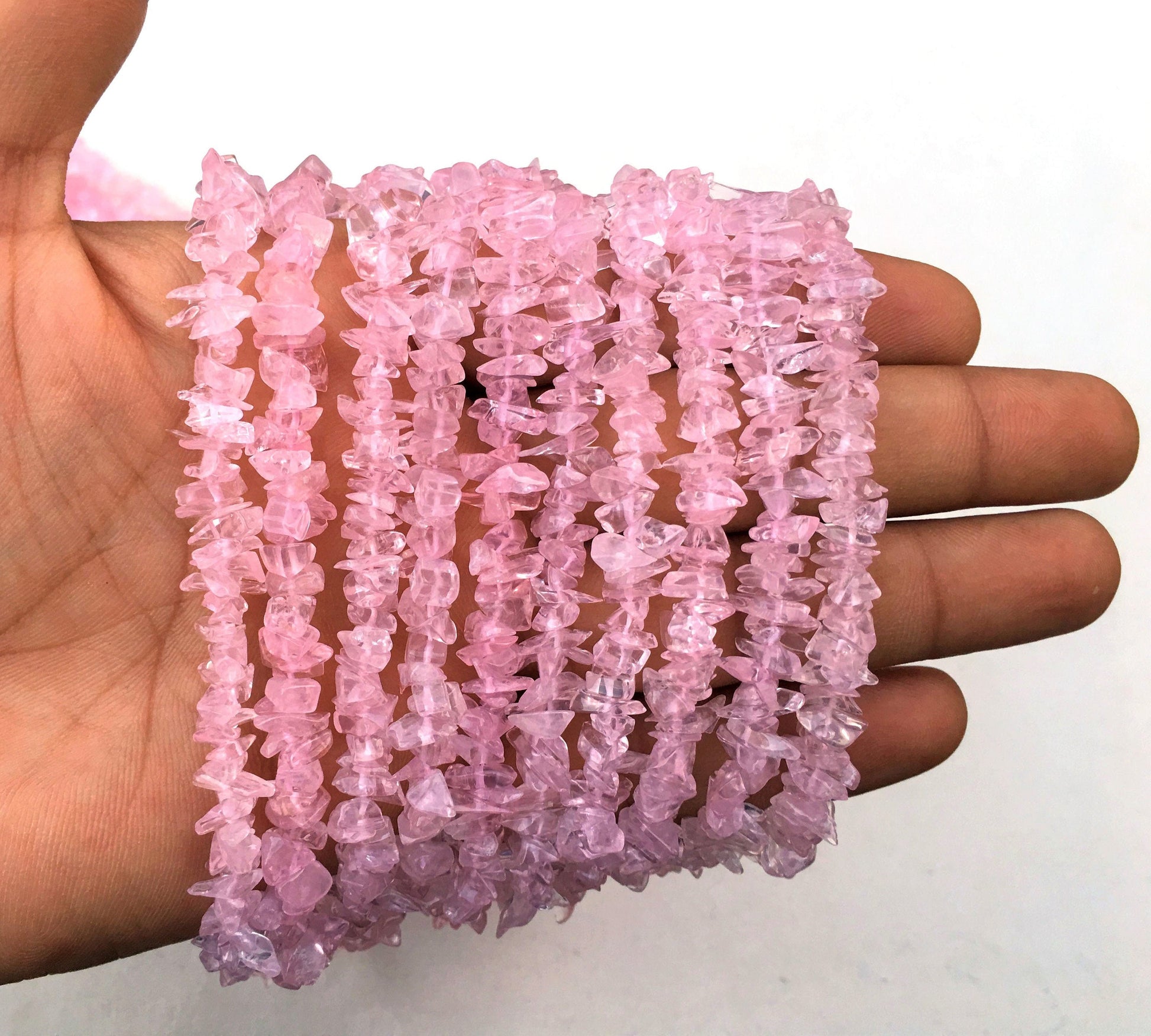 16 Inch Long Strand Natural Rose Quartz Gemstone,Smooth Pink Uncut Chips,Size 5-7 MM Rose Quartz Chip,Uncut Chips,Rose Quartz Irregular Chip