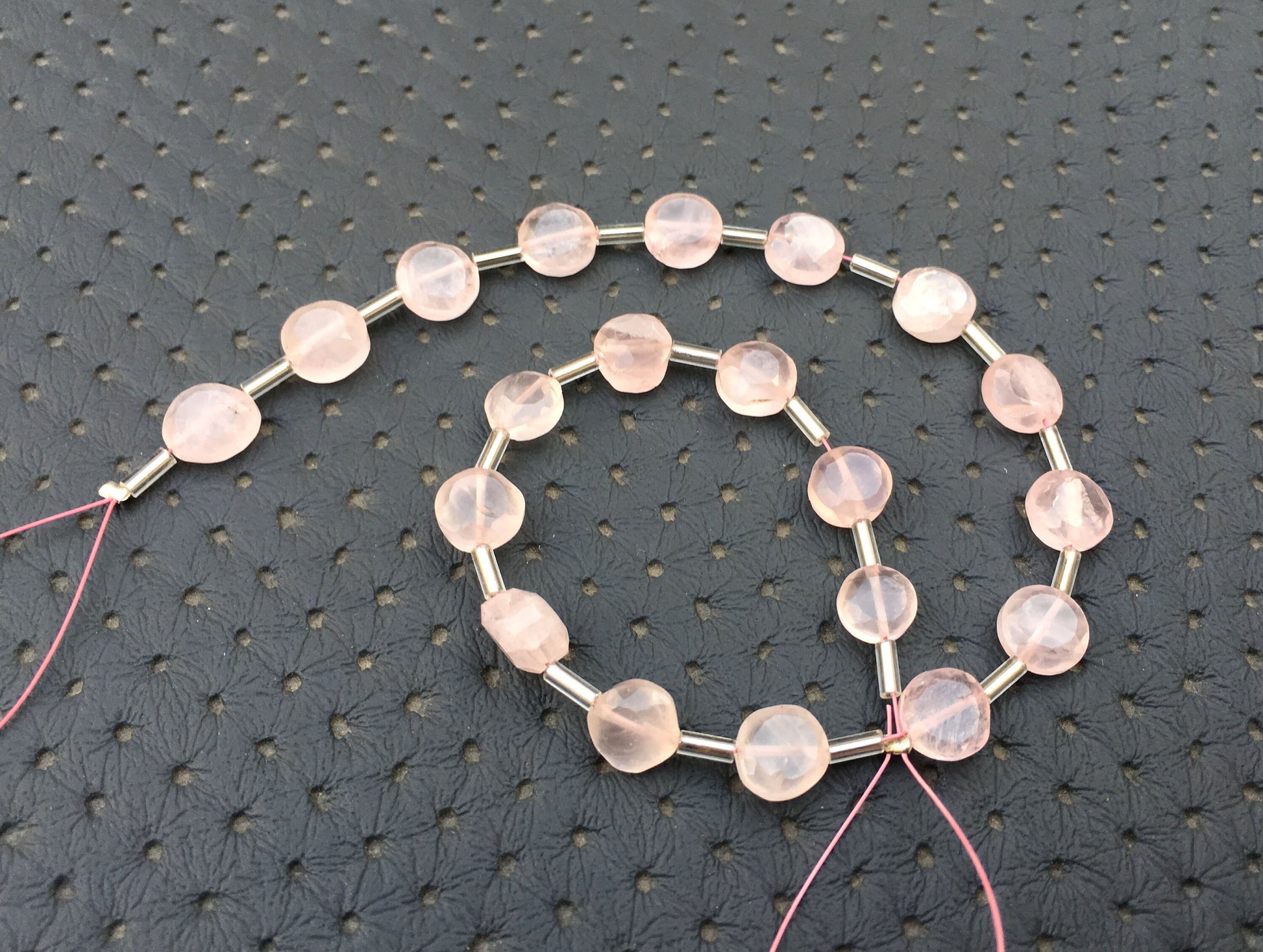 TOP QUALITY 1 Strand Natural Rose Quartz Gemstone,20 Pieces Faceted Coin Shape Beads,Size 6-7 MM Pink Coin Briolette Beads Making jewelry