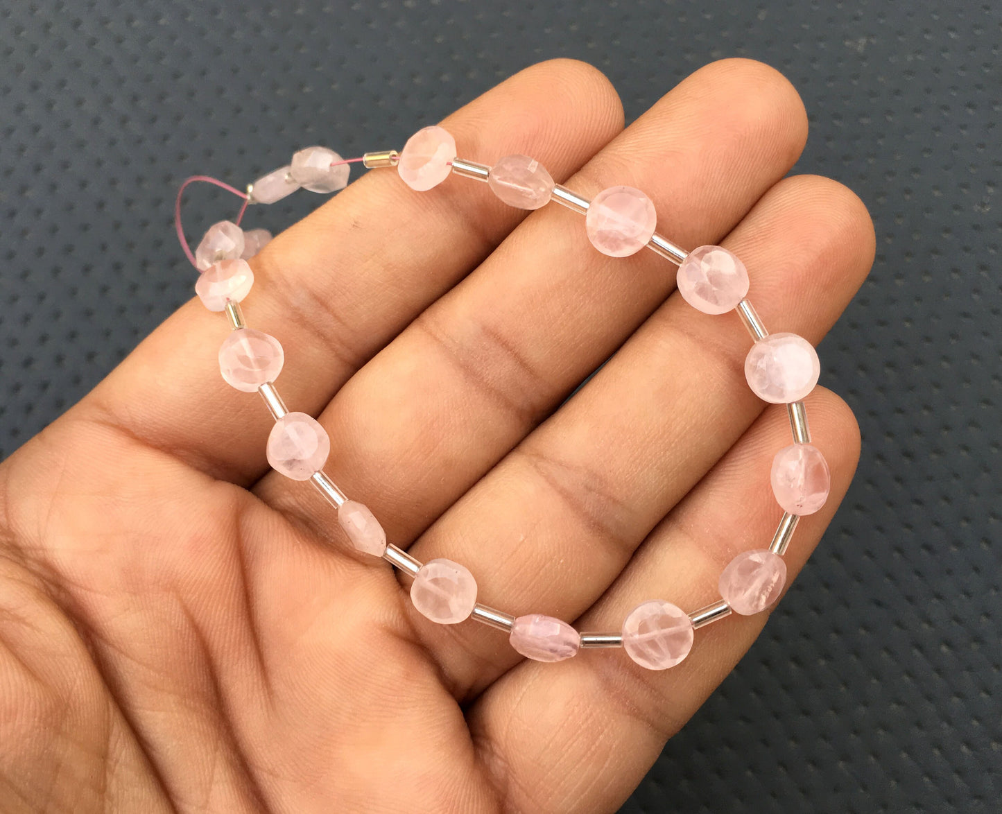 TOP QUALITY 1 Strand Natural Rose Quartz Gemstone,20 Pieces Faceted Coin Shape Beads,Size 6-7 MM Pink Coin Briolette Beads Making jewelry