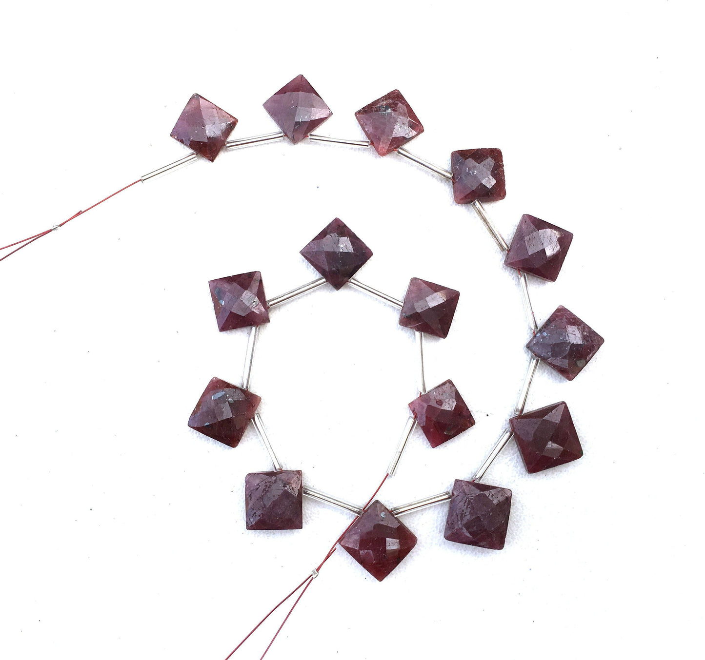 Christmas Occasion Natural Ruby Gemstone,1 Strand Faceted Square Shape Beads,14 Pieces Square Ruby Size 10-12 MM Briolette Beads Wholesale