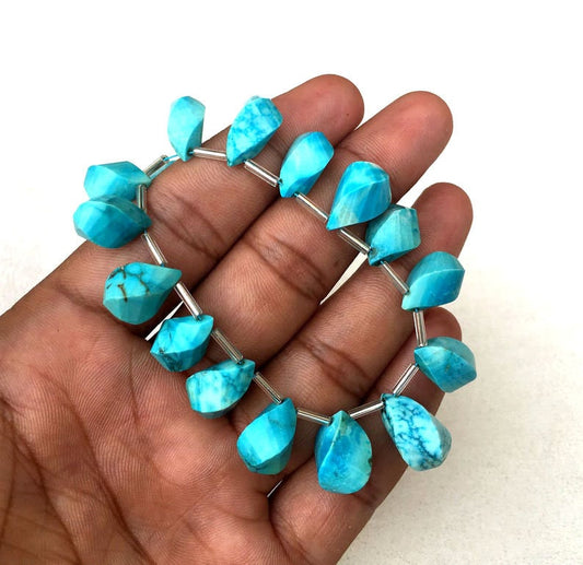 Exceptionally lovely Stone Twisted Teardrop Shape Beads,21 Piece Blue Turquoise Gemstone Size 7x11-10x17 MM Blue Turquoise Briolette Beads