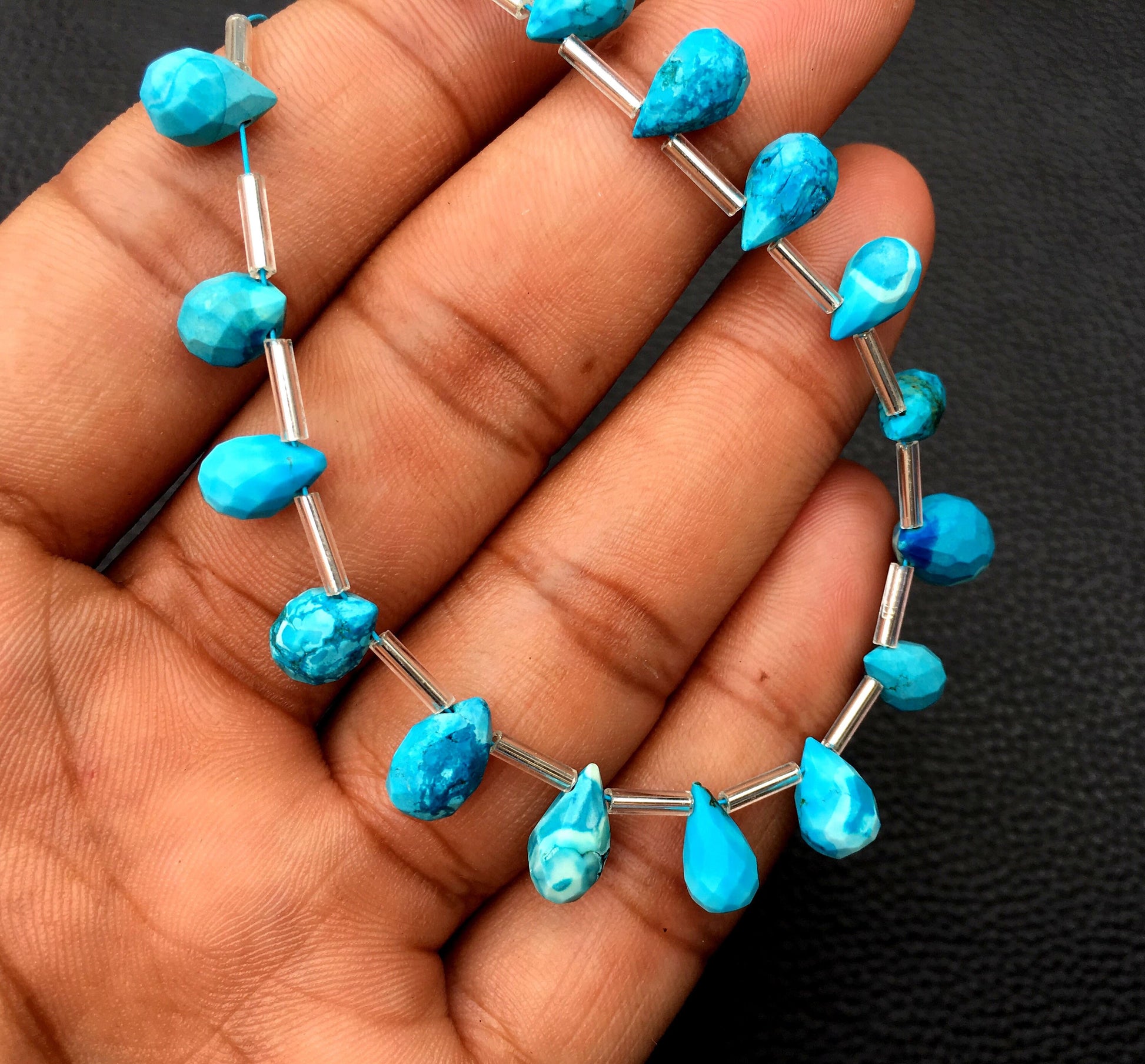 Best Quality 26 Pieces Blue Turquoise Gemstone,1 strand Faceted Tear Drop Shape Briolettes Beads,Size 5x8-8x13 MM Making Turquoise Jewelry