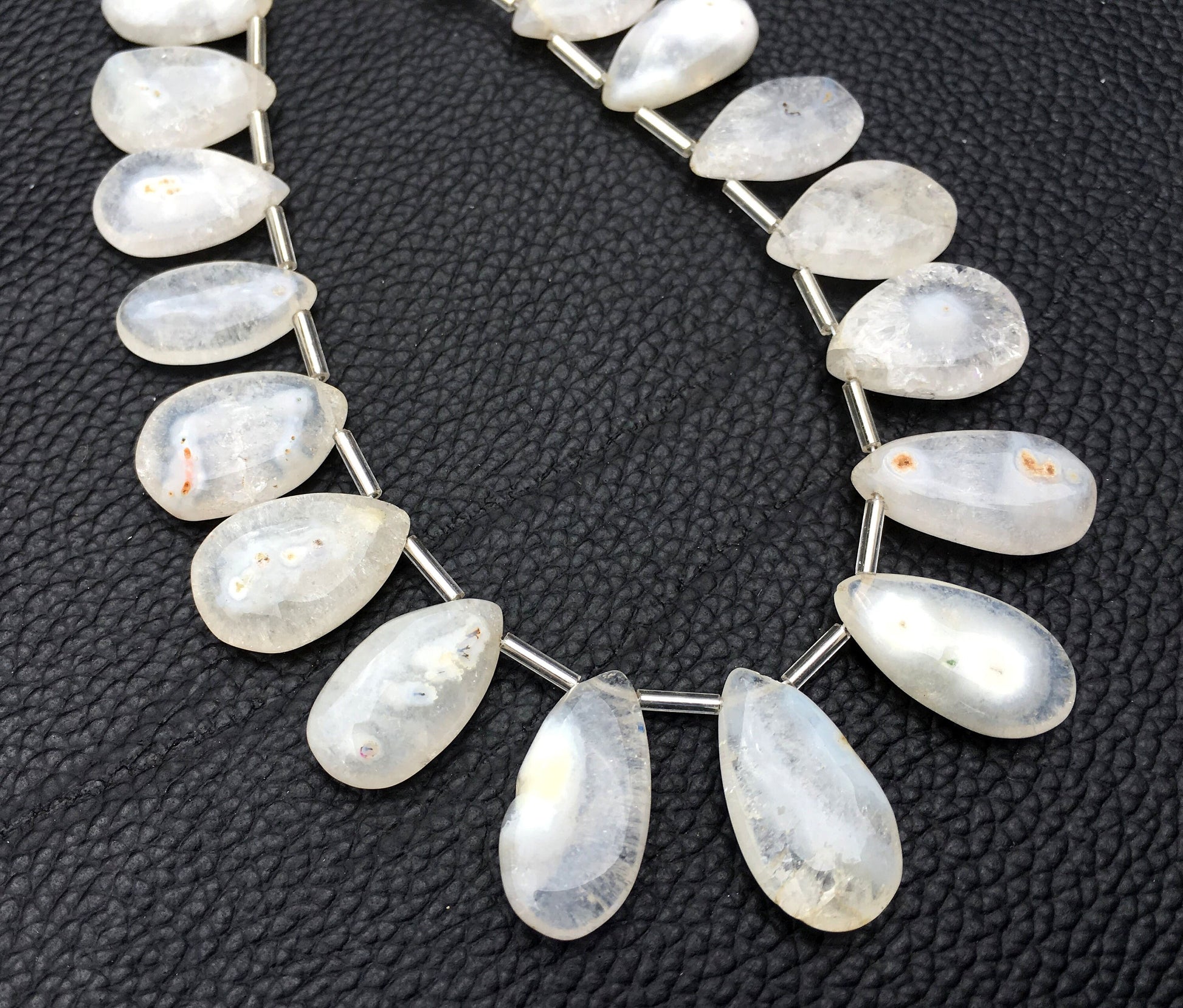 19 Pieces Natural White Solar Quartz Gemstone,1 Strand Smooth Pear Shape Beads, Size 10x17-14x22 MM Solar quartz Briolette Beads