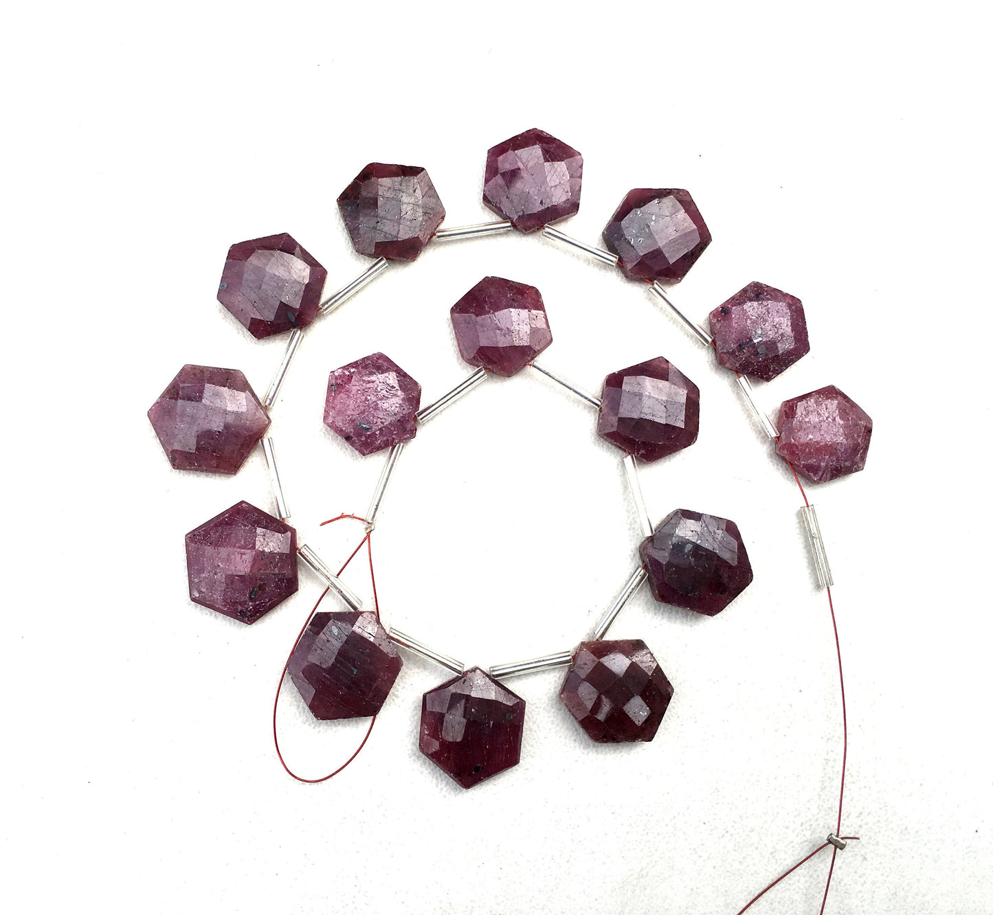 Christmas Occasion Sale 1 Strand Natural Red Ruby Gemstone,8 Piece Faceted Hexagon Shape Beads,Size 14-16 MM Genuine Ruby Briolette Beads