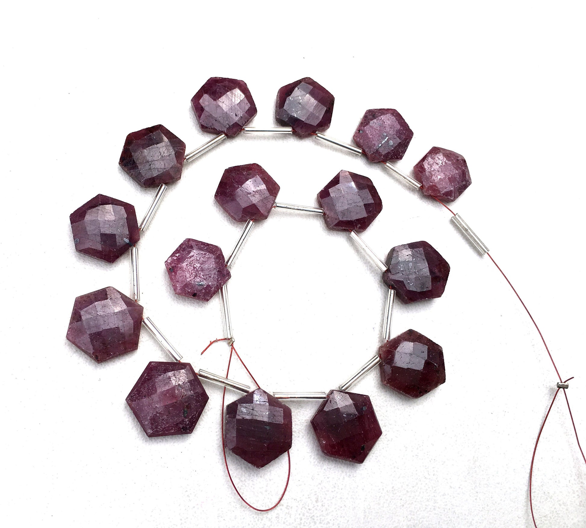 Christmas Occasion Sale 1 Strand Natural Red Ruby Gemstone,8 Piece Faceted Hexagon Shape Beads,Size 14-16 MM Genuine Ruby Briolette Beads