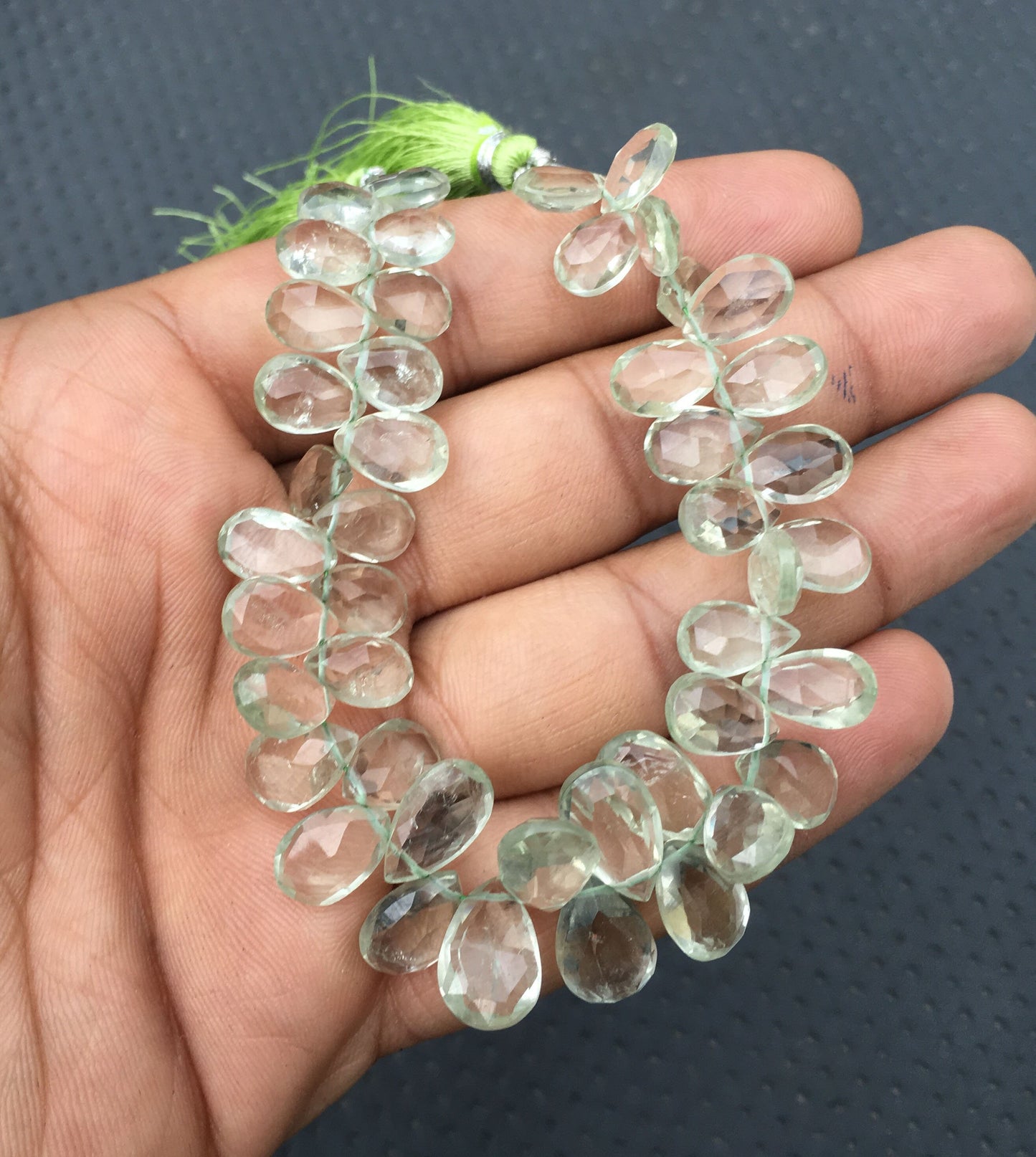 Spectacular Gemstone 7" Long Strand Natural Green Amethyst Gemstone,44 Pieces faceted Pear shape,Size 7x10-9x15 MM Briolette Beads Wholesale