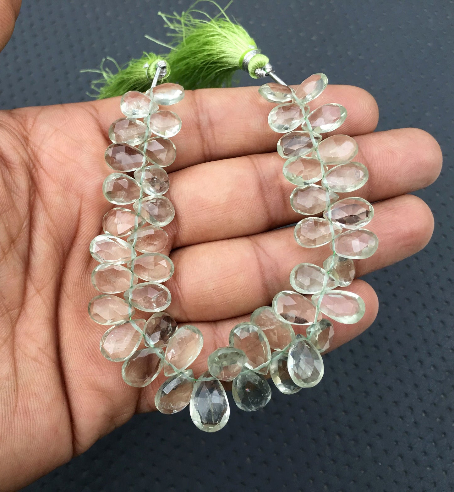 Spectacular Gemstone 7" Long Strand Natural Green Amethyst Gemstone,44 Pieces faceted Pear shape,Size 7x10-9x15 MM Briolette Beads Wholesale