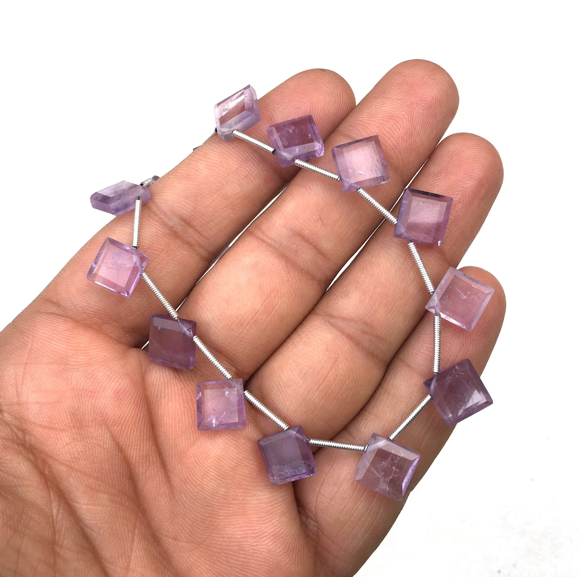 Genuine Quality Natural Pink Amethyst Gemstone,20 Pieces Faceted Square Shape Beads,Size 8-9 MM Making Birthstone Jewelry Wholesale Price