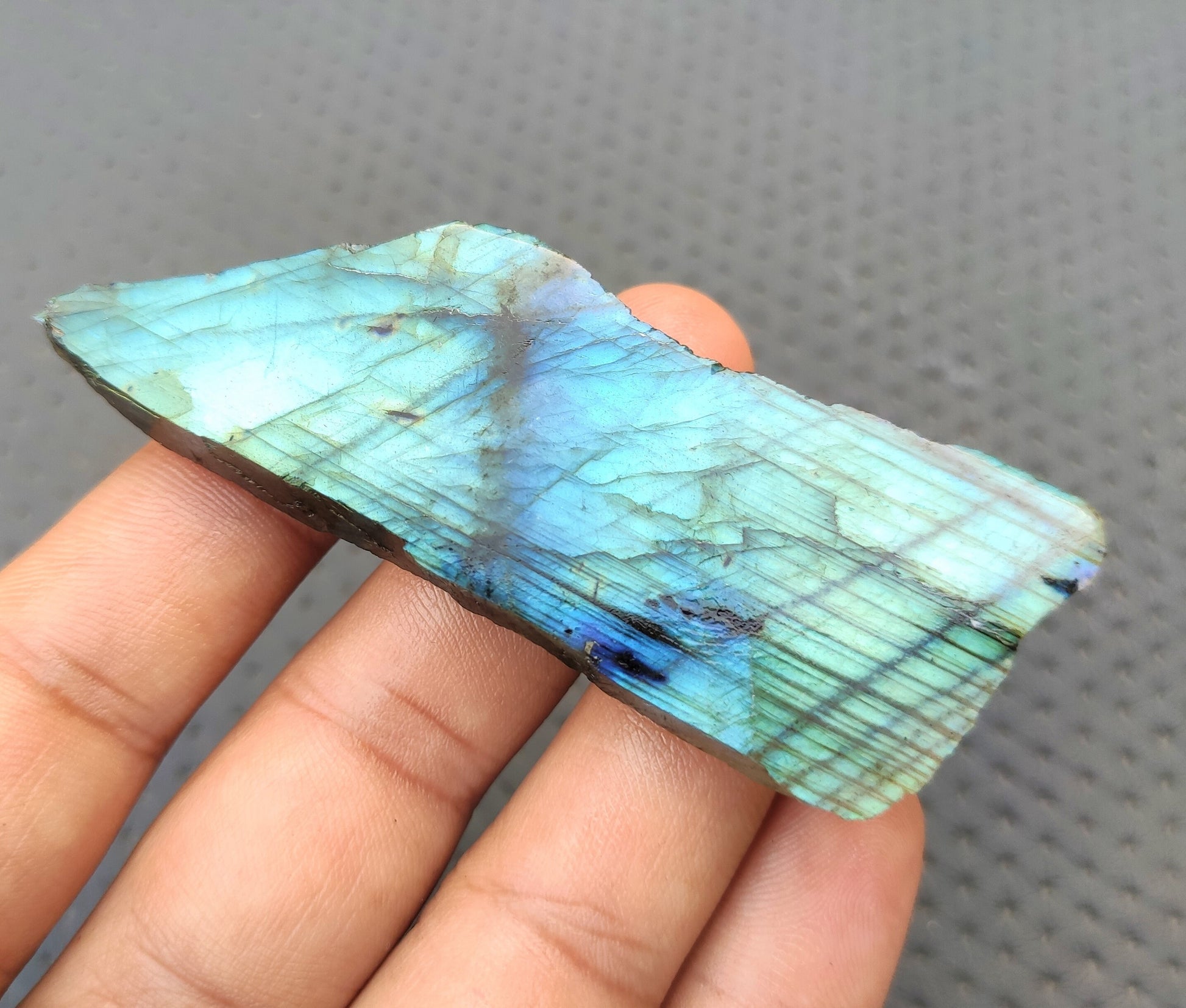 Polished Labradorite Slab,Natural Labradorite Specimen Raw,Free Form Iridescent Labradorite Slice,Size 27x85 MM Raw Making Jewelry Wholesale