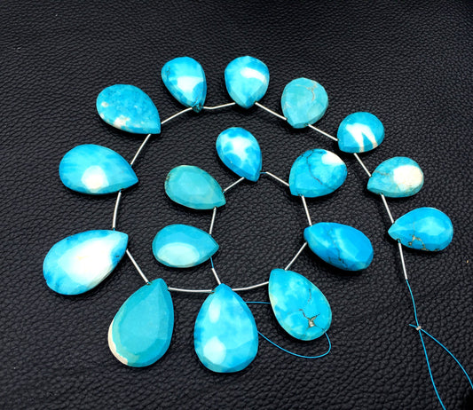 Awesome Quality 1 Strand Howlite Turquoise Gemstone,17 Pieces Faceted Pear Shape Briolette Beads,Size 15x23-20x25 MM Turquoise Wholesale