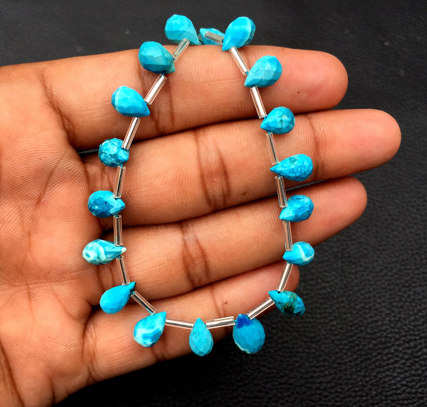 Best Quality 26 Pieces Blue Turquoise Gemstone,1 strand Faceted Tear Drop Shape Briolettes Beads,Size 5x8-8x13 MM Making Turquoise Jewelry