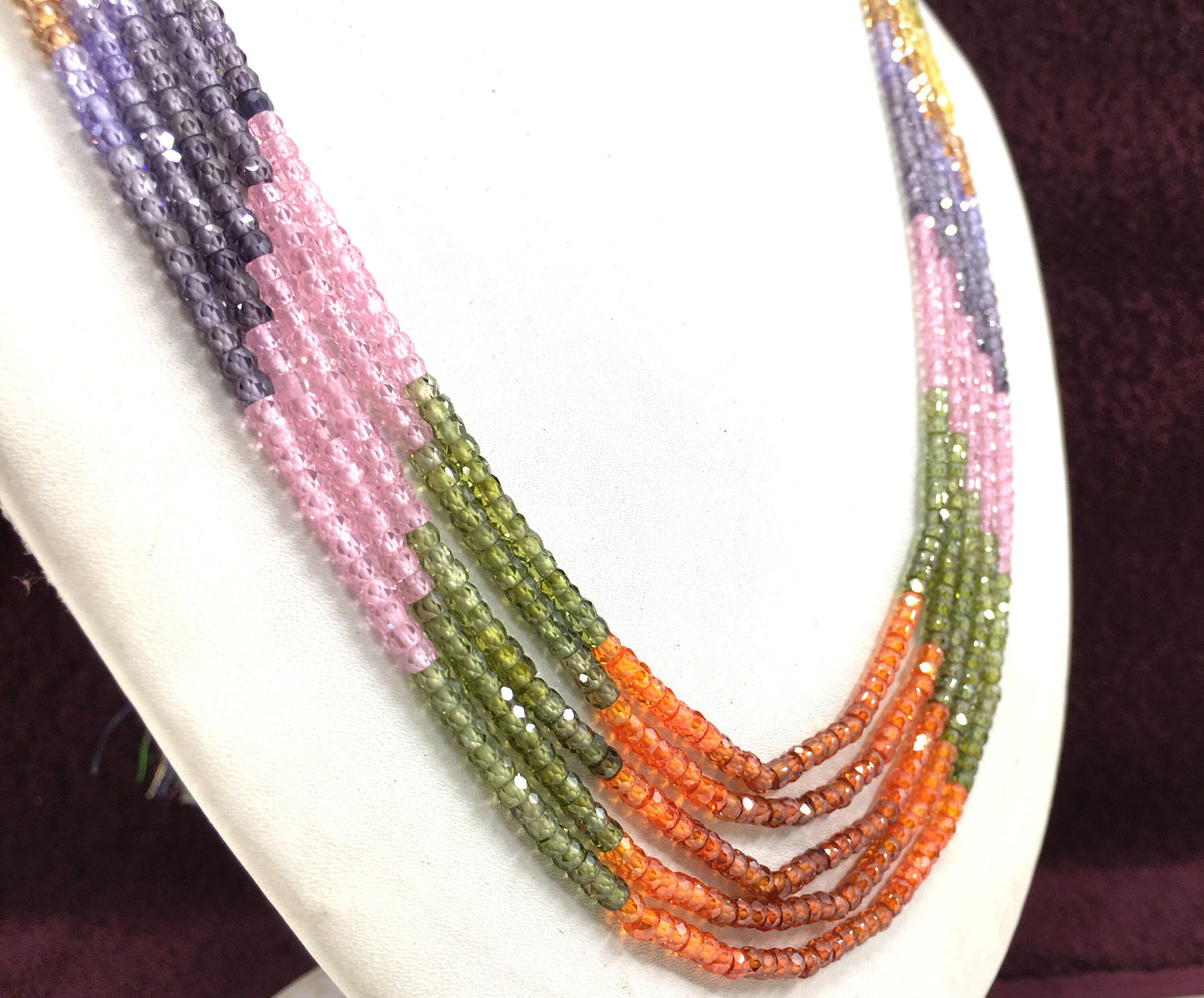 AAA Quality Multi Color Cubic Zircon Necklace, Micro Faceted Rondelle Beads,Size 3 MM Zircon Jewelry,Colorful CZ Necklace,Wholesale Price