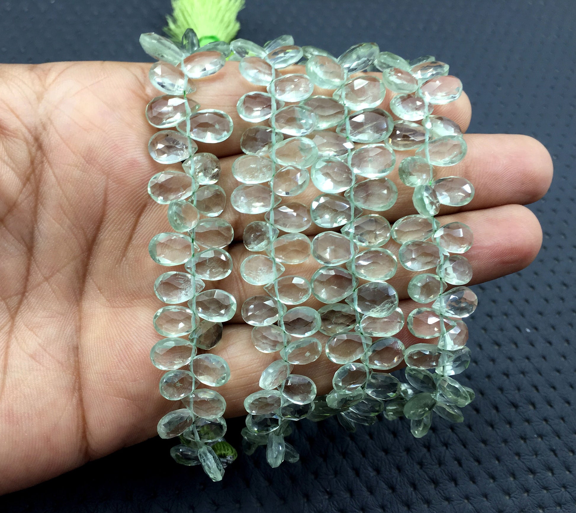 Genuine Quality 48 Piece 1 Strand Natural Green Amethyst Faceted Pear Shape Gemstone,Size 5x8-6x10 MM Briolette Beads Making Jewelry