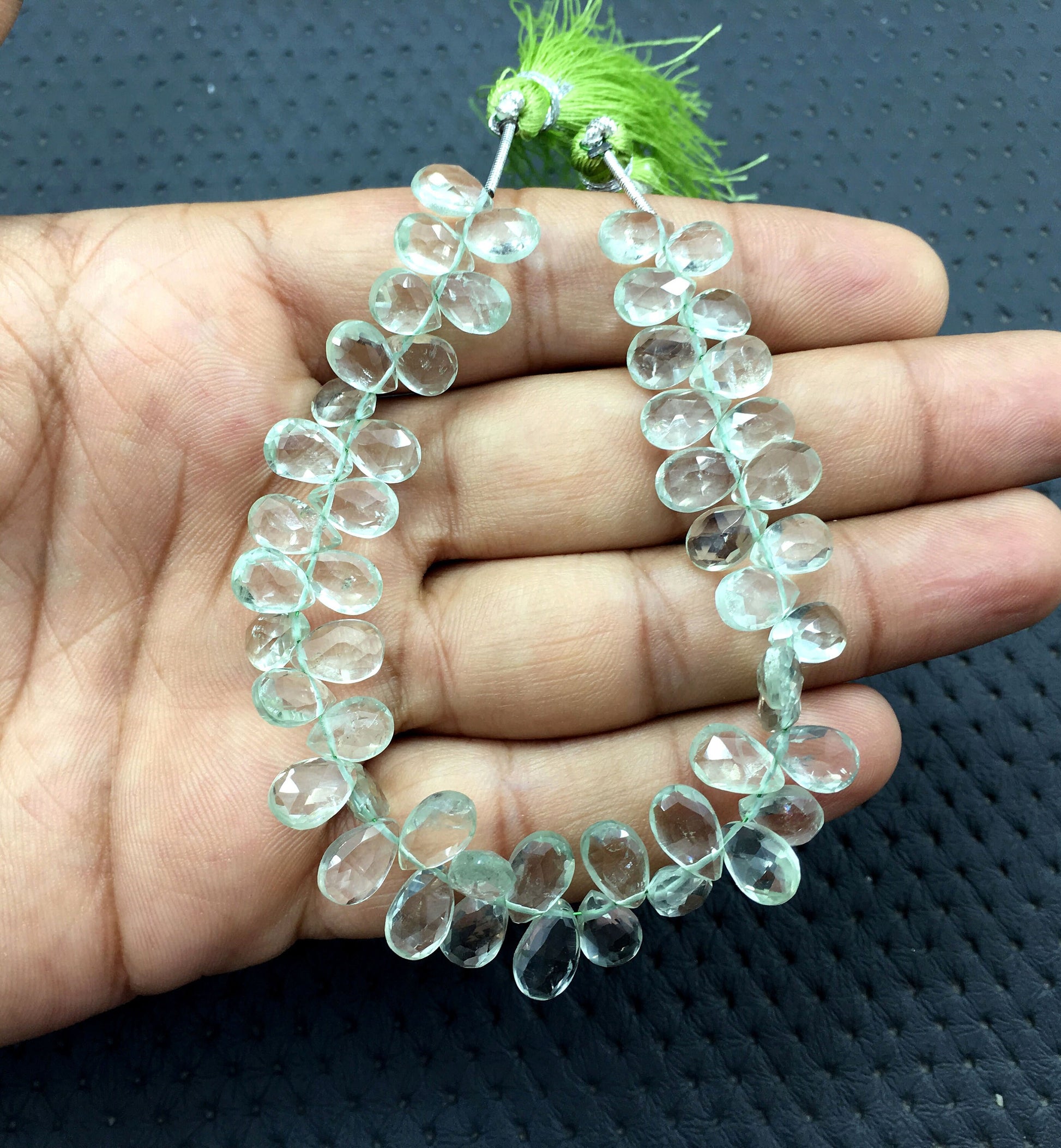 Genuine Quality 48 Piece 1 Strand Natural Green Amethyst Faceted Pear Shape Gemstone,Size 5x8-6x10 MM Briolette Beads Making Jewelry