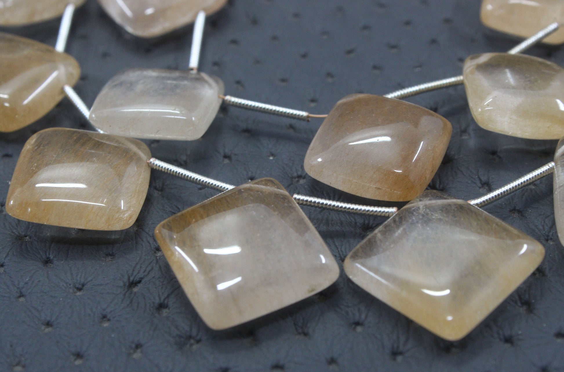 Coordinate Gems 1 Strand Nature Rutile Quartz Gemstone Square Shape 19 Pieces Smooth Briolette Beads Size 13-19 MM Making Jewelry Wholesale