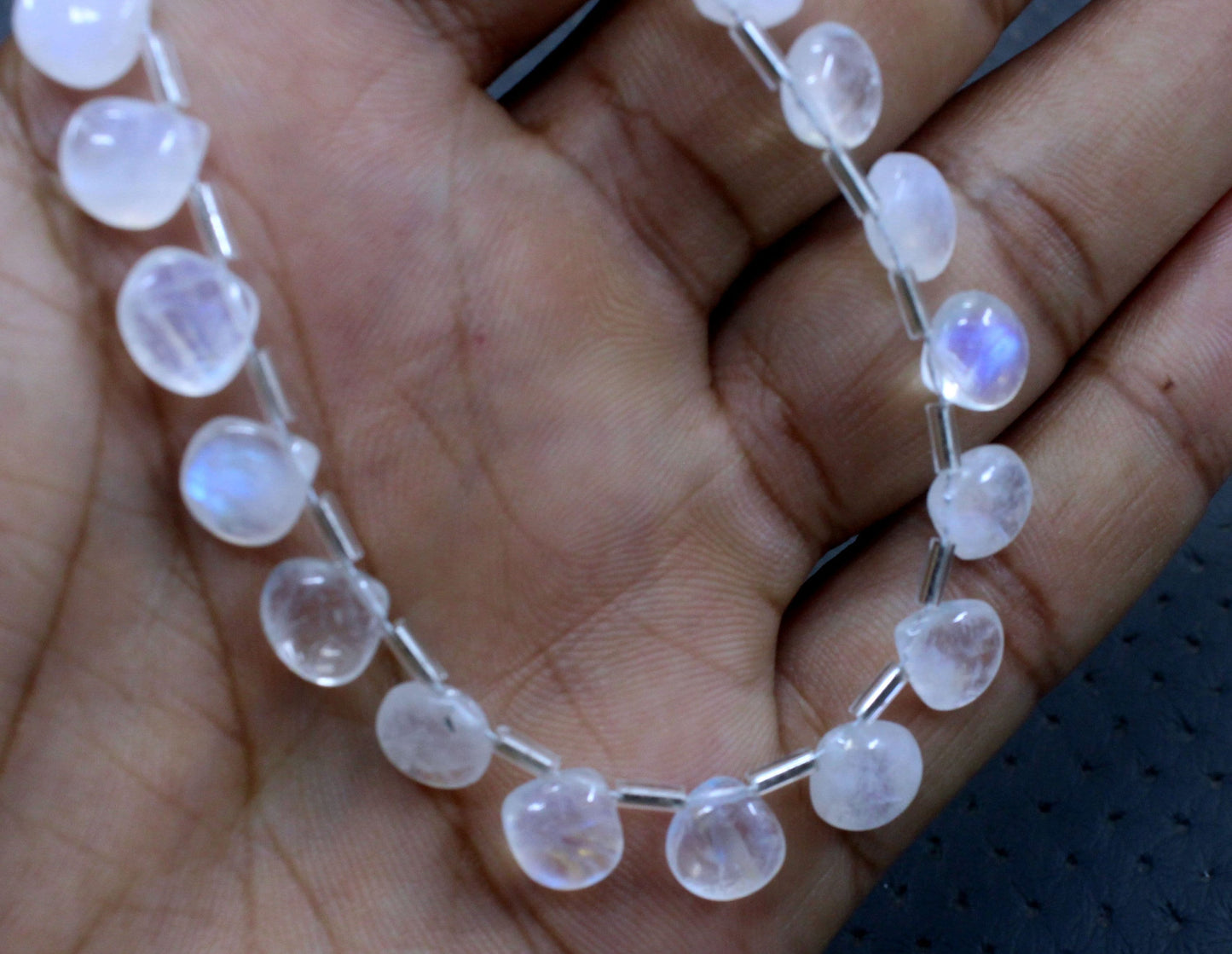 Marvelous Rainbow Moonstone,22 Pieces Blue Flashy Natural Moonstone Smooth Heart Shape Beads Size 7-8 MM Making Jewelry Wholesale Price