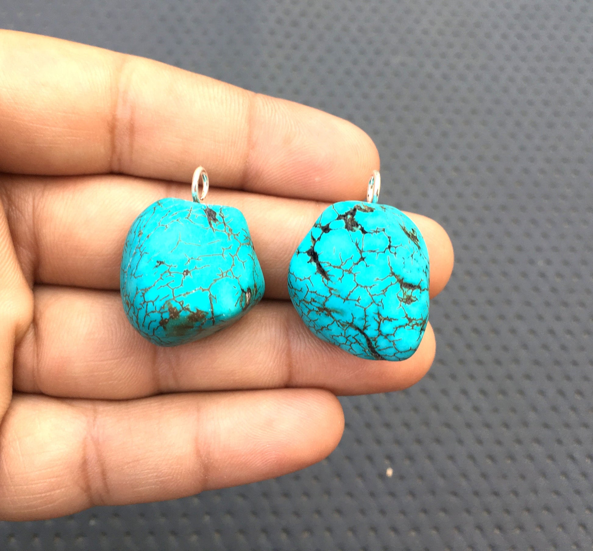 2 Pieces 92.5 Sterling Silver Pendant,Turquoise Gemstone,Size 21x22-21x23 MM Turquoise Raw Pendant December Birthday Gift Wholesale Raw