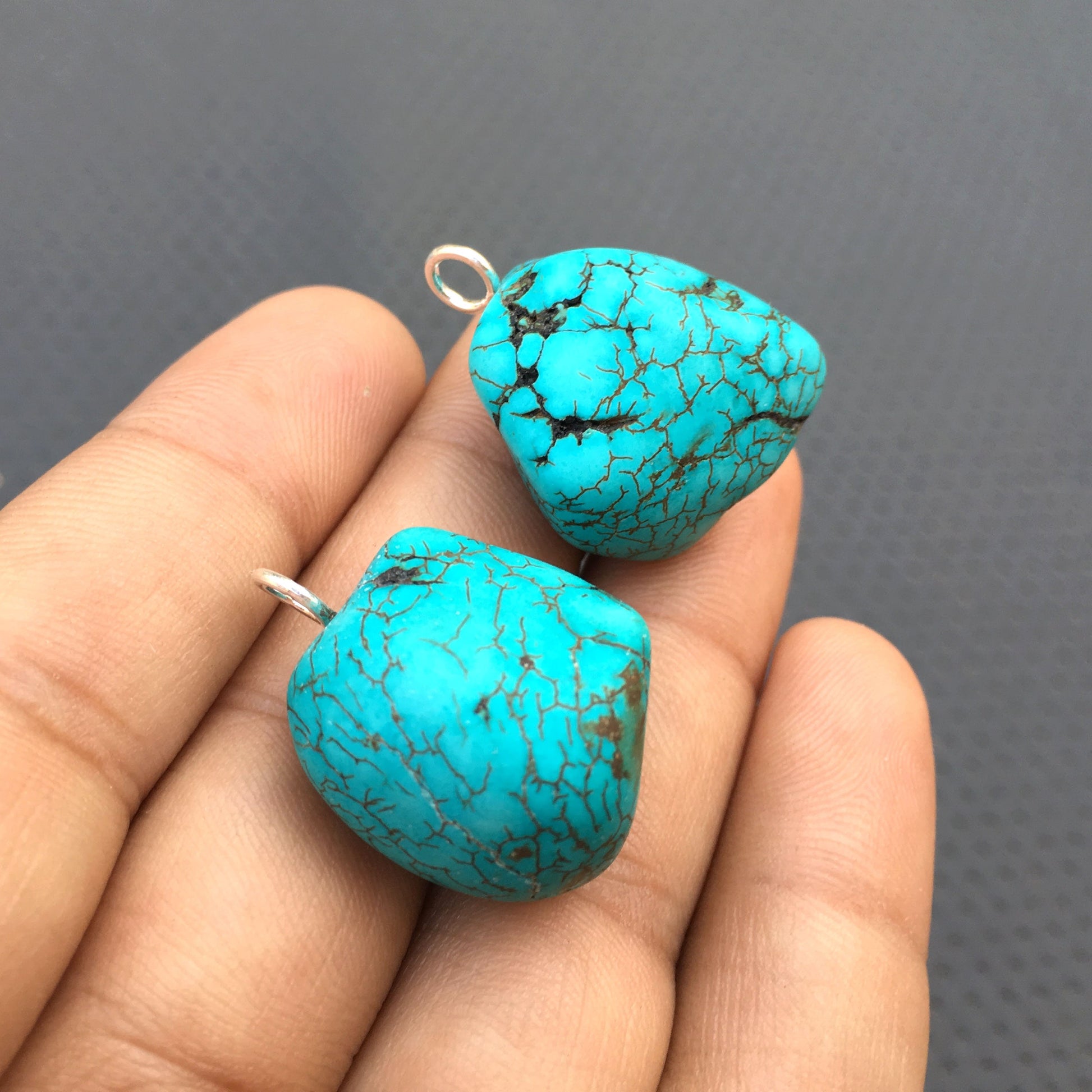 2 Pieces 92.5 Sterling Silver Pendant,Turquoise Gemstone,Size 21x22-21x23 MM Turquoise Raw Pendant December Birthday Gift Wholesale Raw