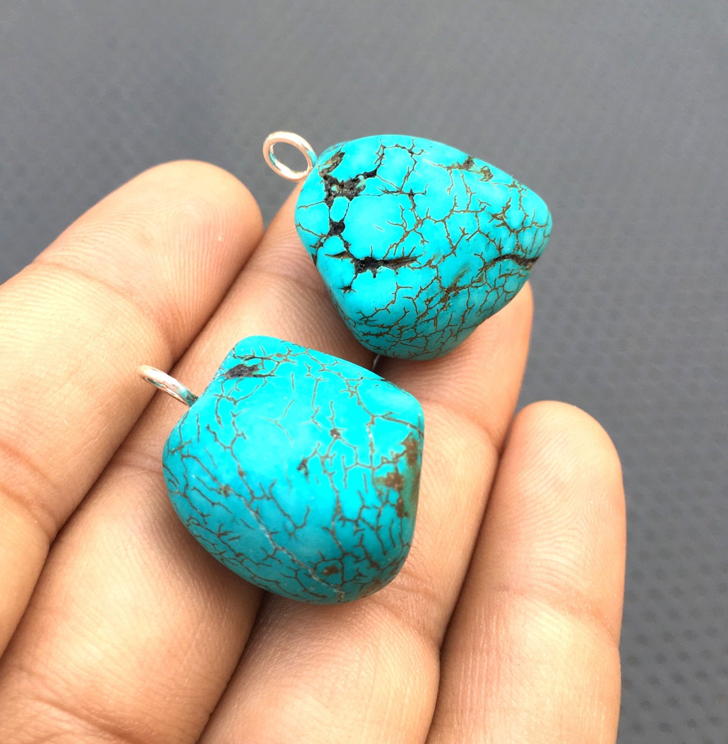 2 Pieces 92.5 Sterling Silver Pendant,Turquoise Gemstone,Size 21x22-21x23 MM Turquoise Raw Pendant December Birthday Gift Wholesale Raw