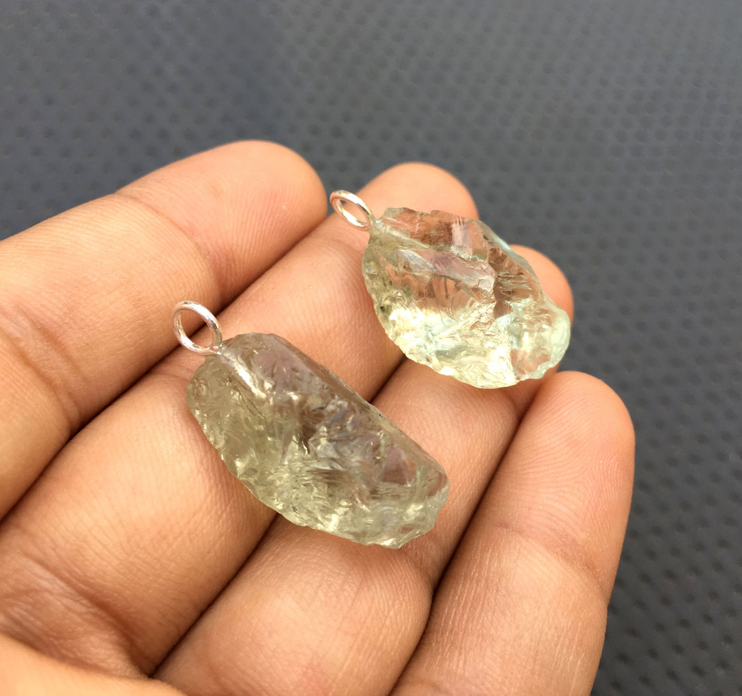 2 Pieces Gemstone Pendant,Natural Green Amethyst Gemstone,92.5 Sterling Silver Pendant,Size 14x24-15x25 MM Green Amethyst Rough Pendant