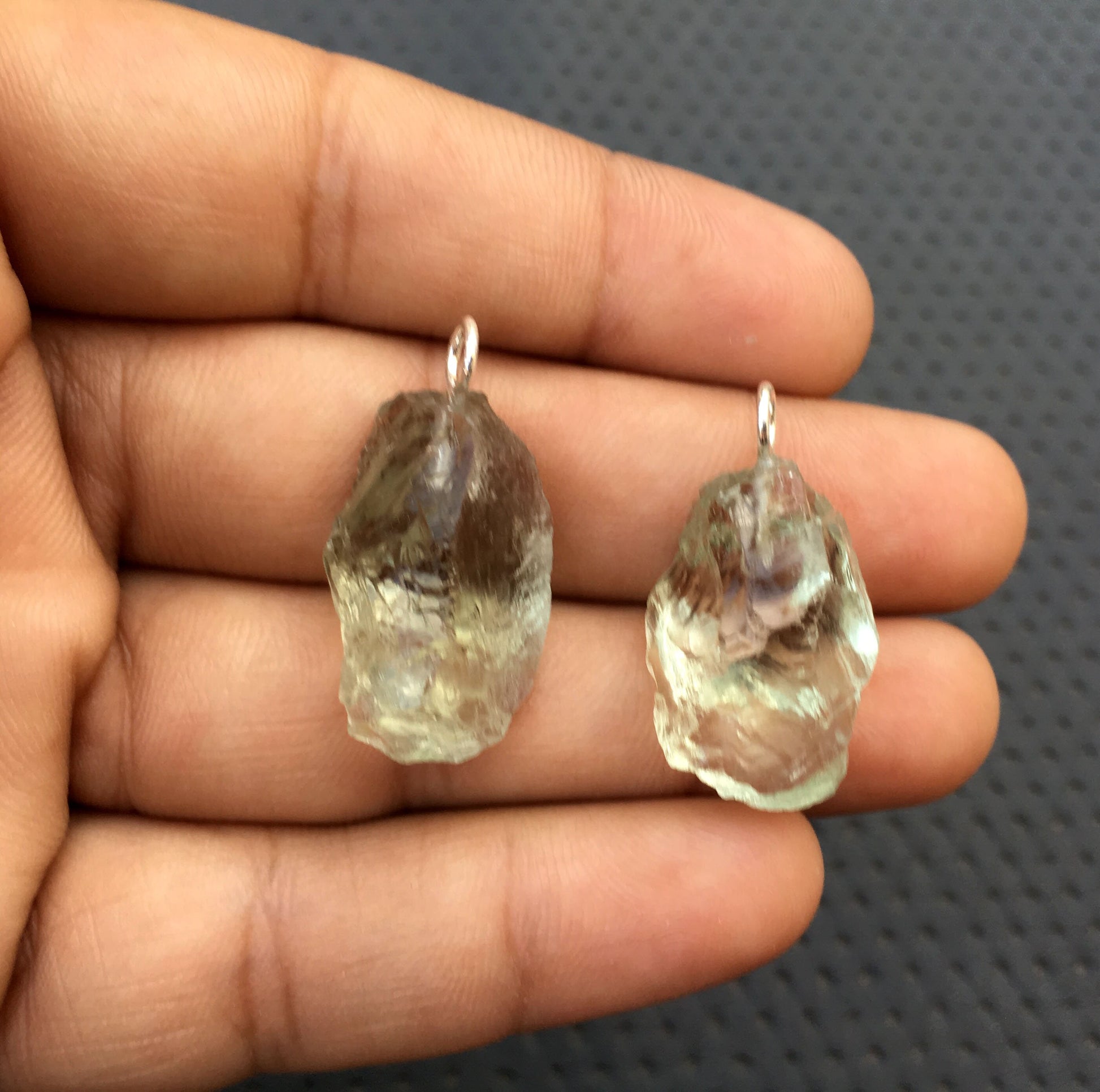 2 Pieces Gemstone Pendant,Natural Green Amethyst Gemstone,92.5 Sterling Silver Pendant,Size 14x24-15x25 MM Green Amethyst Rough Pendant