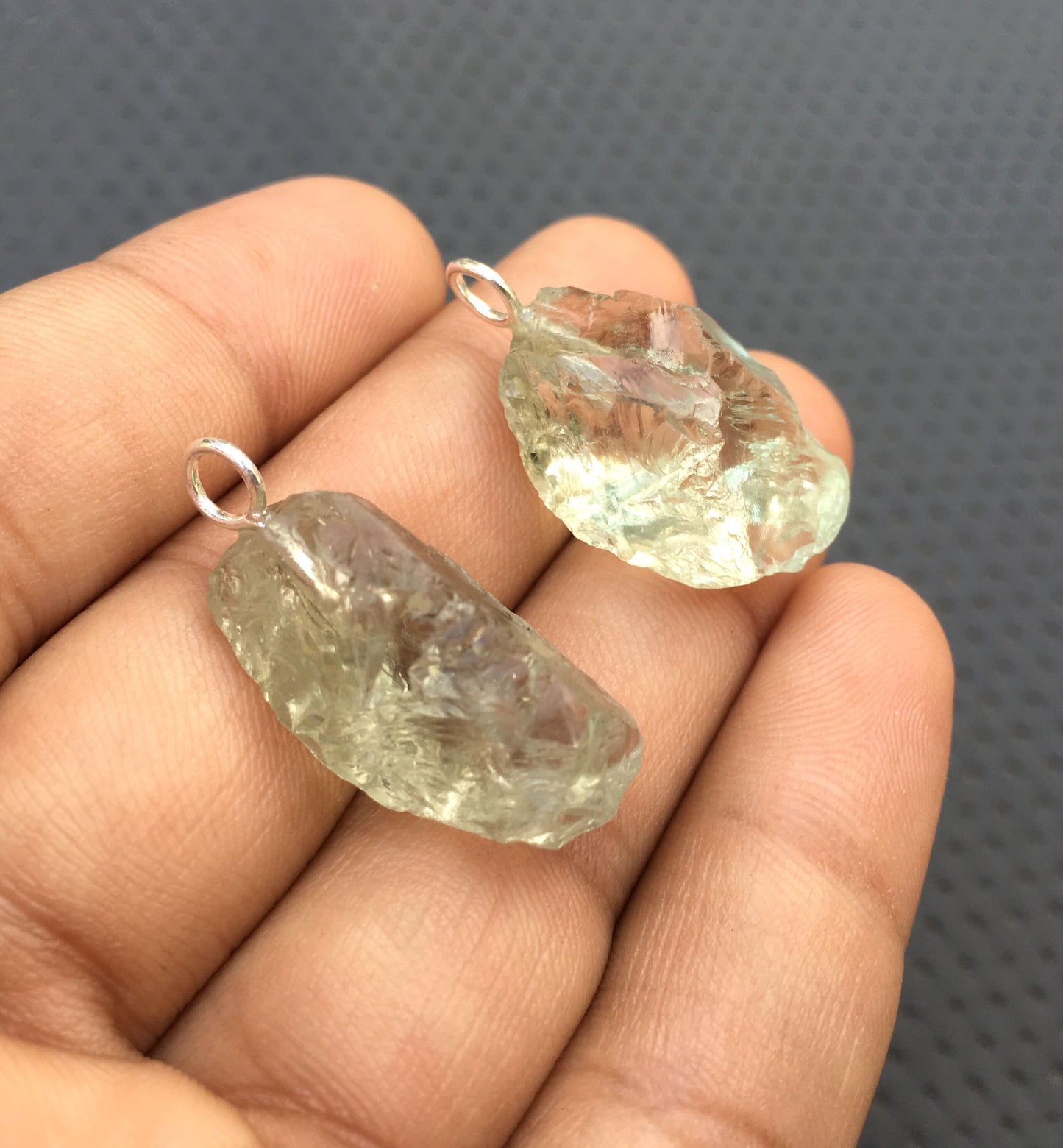 2 Pieces Gemstone Pendant,Natural Green Amethyst Gemstone,92.5 Sterling Silver Pendant,Size 14x24-15x25 MM Green Amethyst Rough Pendant