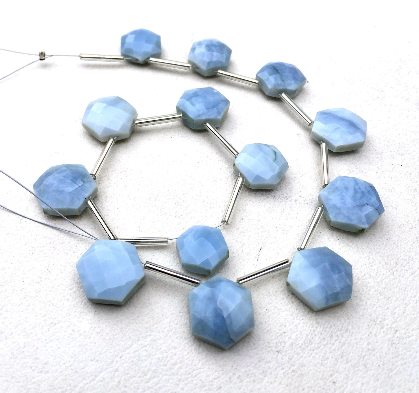 Genuine Quality 1 strand Natural Blue Opal Gemstone, 13 Pieces Faceted Hexagon Shape Beads,Size 10-13 MM Blue Opal,October Birthstone Beads