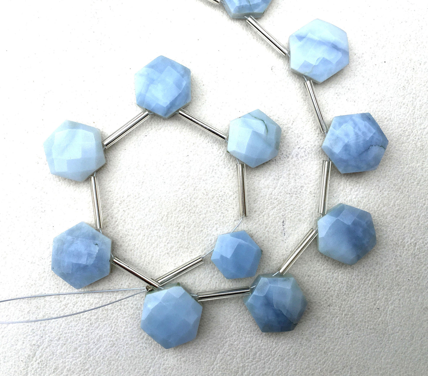 Genuine Quality 1 strand Natural Blue Opal Gemstone, 13 Pieces Faceted Hexagon Shape Beads,Size 10-13 MM Blue Opal,October Birthstone Beads