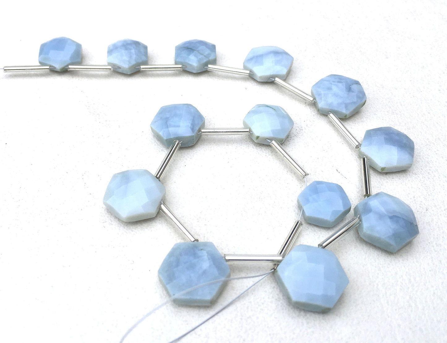 Genuine Quality 1 strand Natural Blue Opal Gemstone, 13 Pieces Faceted Hexagon Shape Beads,Size 10-13 MM Blue Opal,October Birthstone Beads