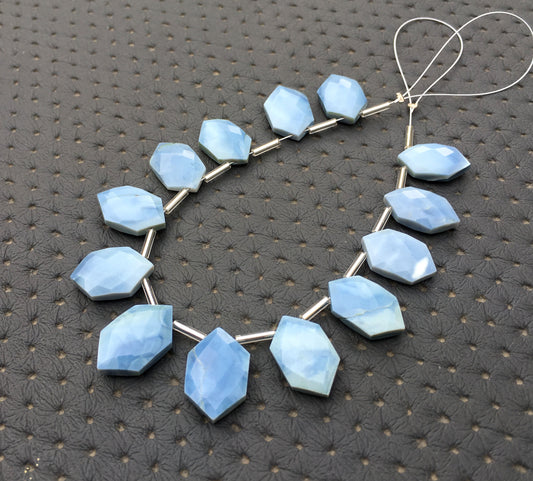 October Birthstone Sale Unique 13 Pieces Faceted Fancy Shape Beads,Natural Blue Opal Gemstone,Size 9x15-11x18 MM Briolette Beads Wholesale