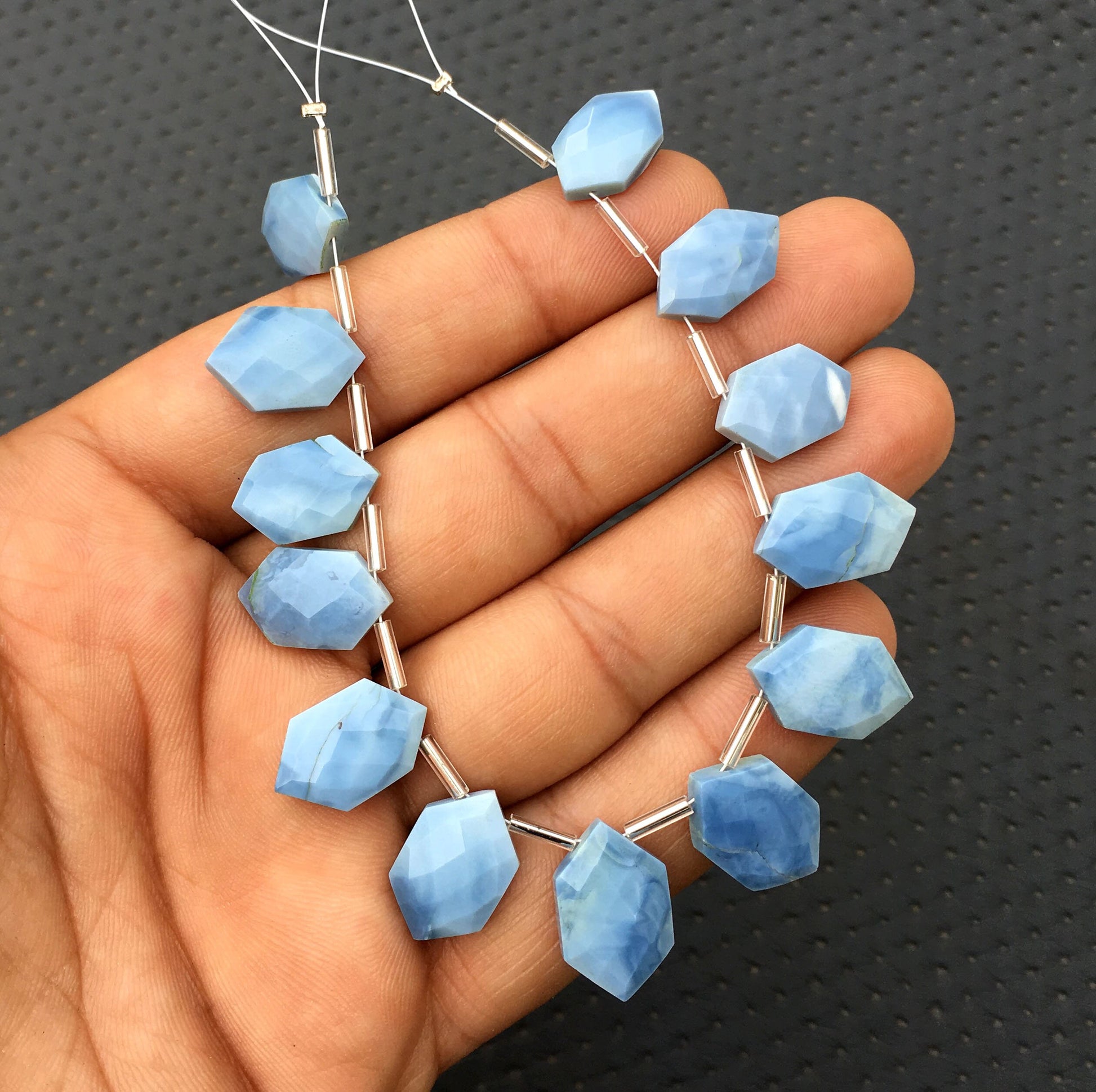 October Birthstone Sale Unique 13 Pieces Faceted Fancy Shape Beads,Natural Blue Opal Gemstone,Size 9x15-11x18 MM Briolette Beads Wholesale