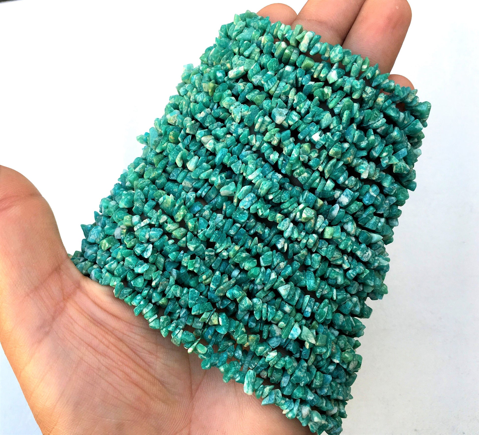 16 Inch Long 1 Strand Natural Amazonite Gemstone,Smooth Uncut Chips,Size 4-5 MM Genuine Quality Amazonite Chips,Amazonite Beads Pebble Chips