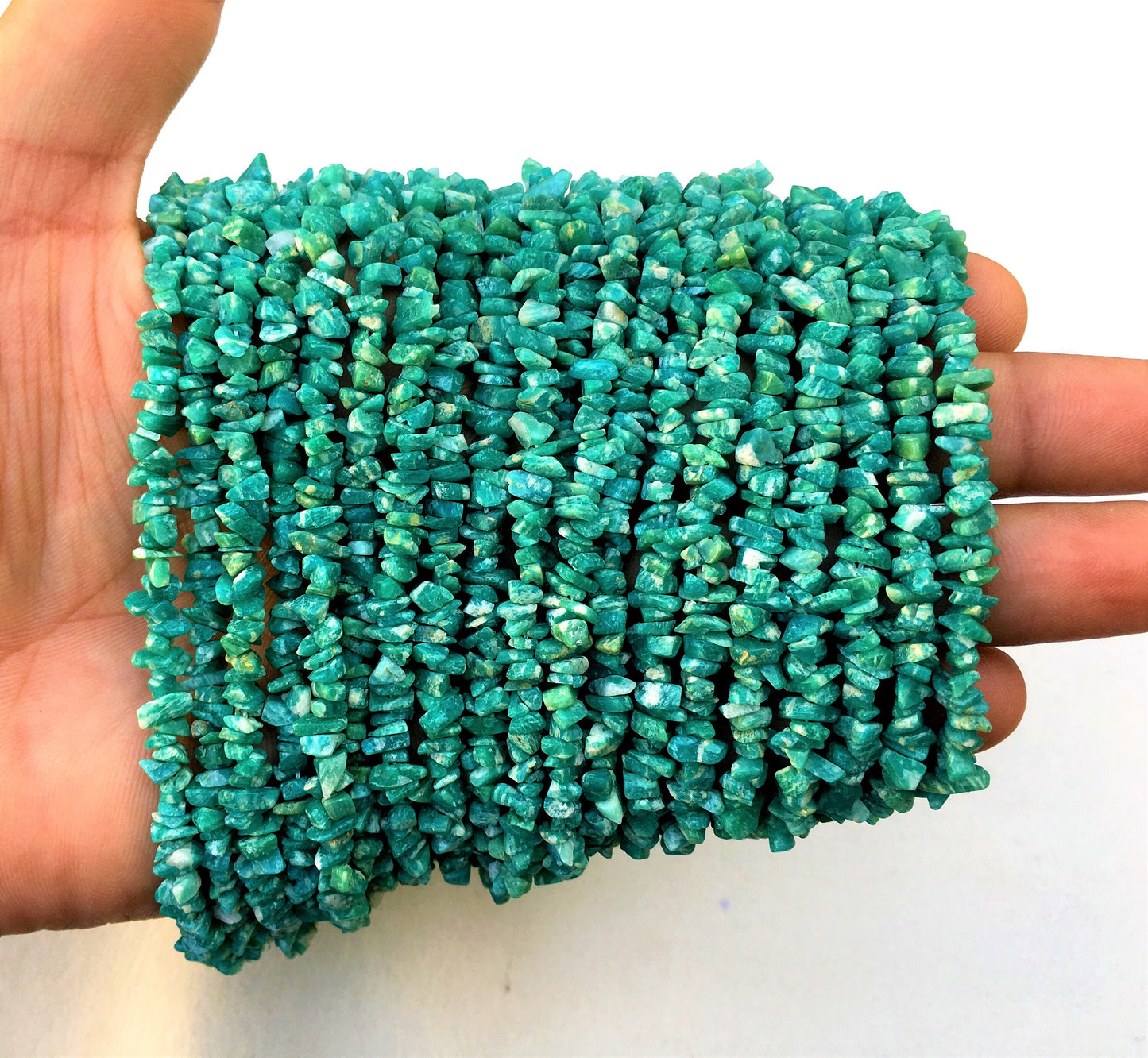 16 Inch Long 1 Strand Natural Amazonite Gemstone,Smooth Uncut Chips,Size 4-5 MM Genuine Quality Amazonite Chips,Amazonite Beads Pebble Chips