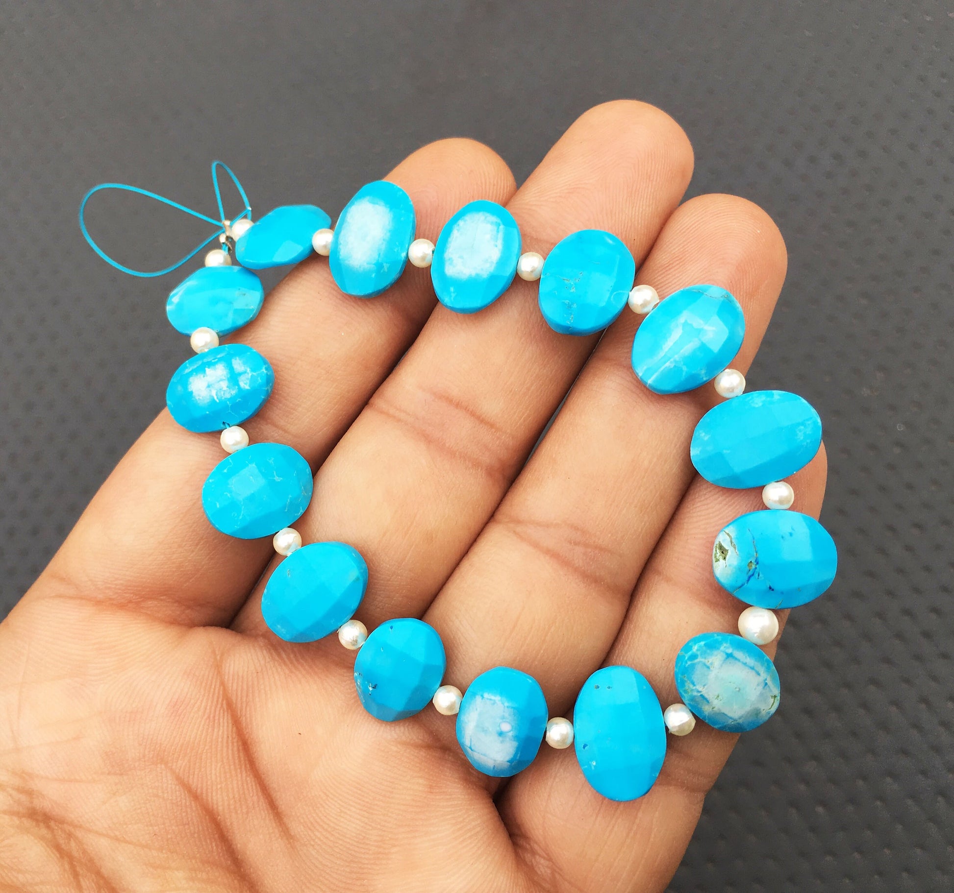 Attractive 15 Pieces Natural Turquoise Gemstone, Size 8x12-9x13 MM Faceted Oval Shape Blue Briolette Beads, Making Jewelry Wholesale Price