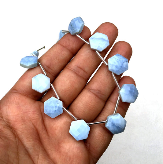 Genuine Quality 1 strand Natural Blue Opal Gemstone, 13 Pieces Faceted Hexagon Shape Beads,Size 10-13 MM Blue Opal,October Birthstone Beads