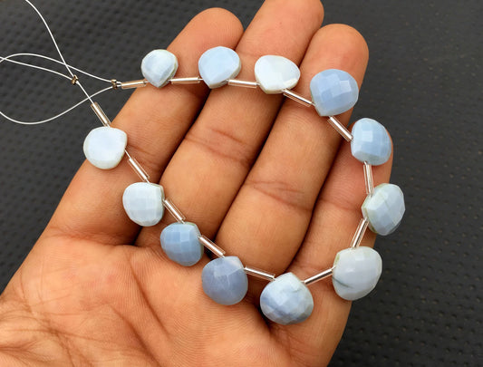 Christmas Offer Natural Blue Opal Gemstone,12 Piece Faceted Heart Shape Beads,Size 10-14 MM Handmade Gemstone Opal Making Jewelry Wholesale