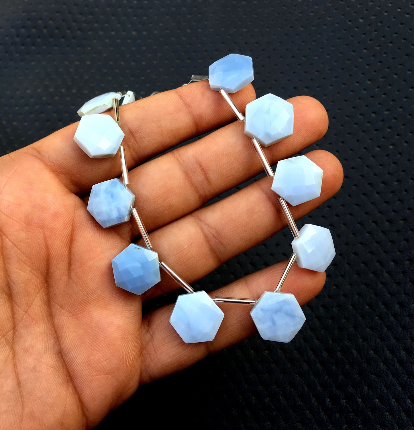 13 Pieces Natural Blue Opal Gemstone,Faceted Hexagon Shape Beads,Size 13-16 MM Peruvian Blue Opal,October Birthstone Denim Shaded Blue Opal