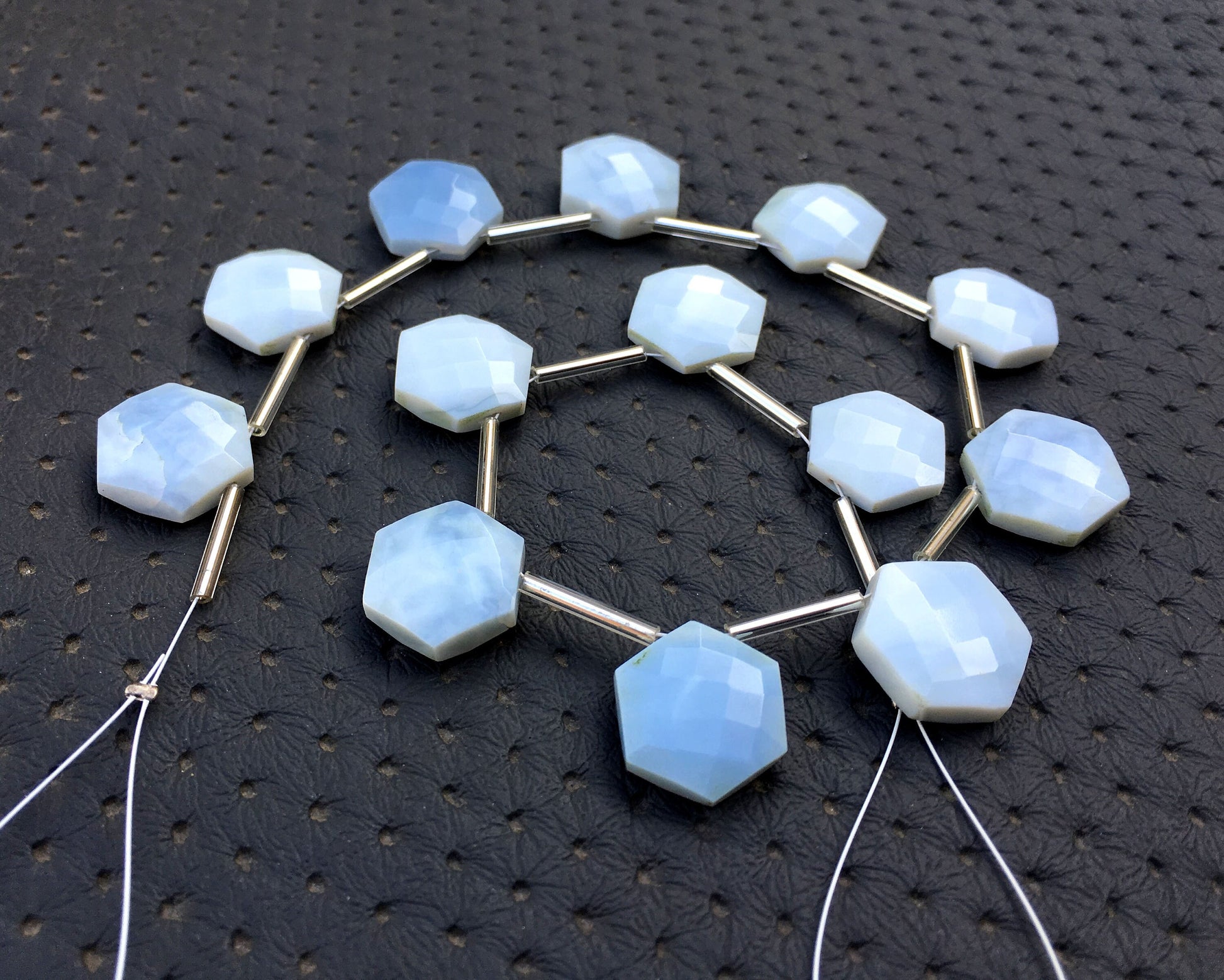 13 Pieces Natural Blue Opal Gemstone,Faceted Hexagon Shape Beads,Size 13-16 MM Peruvian Blue Opal,October Birthstone Denim Shaded Blue Opal