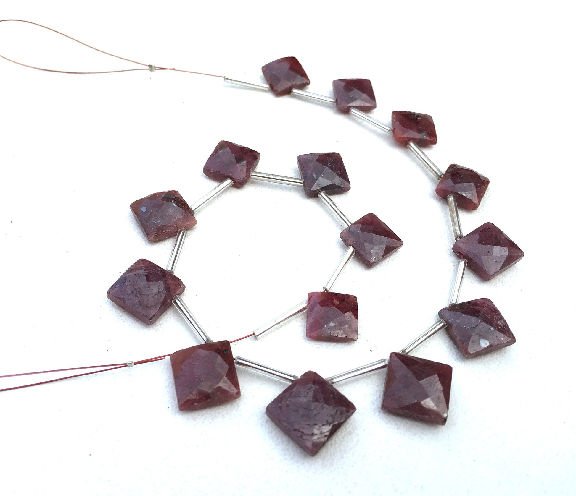 Christmas Occasion Natural Ruby Gemstone,1 Strand Faceted Square Shape Beads,14 Pieces Square Ruby Size 10-12 MM Briolette Beads Wholesale