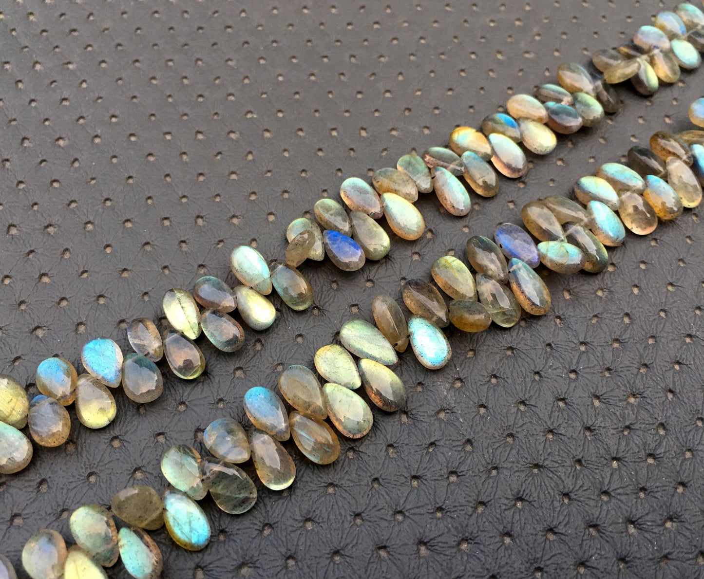 Immaculate Gems 1 Strand Natural Labradorite Gemstone,52 Pieces Briolette Beads Smooth Pear Shape Blue Flash Size 4x9-5x10 MM Labradorite