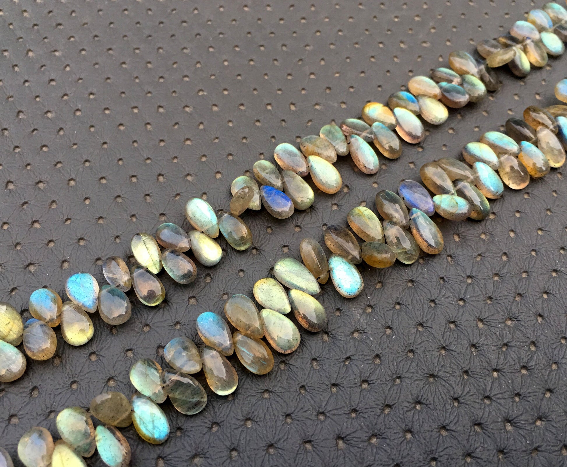 Immaculate Gems 1 Strand Natural Labradorite Gemstone,52 Pieces Briolette Beads Smooth Pear Shape Blue Flash Size 4x9-5x10 MM Labradorite