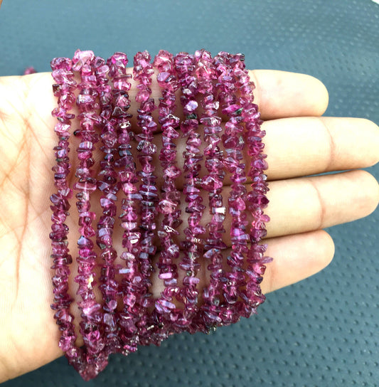 16 Inch Long Strand Natural Rubelite Gemstone,Smooth Uncut Chips, Size 4-6 MM Rubelite Chips,Smooth Rubelite Chips, Making Jewelry Wholesale