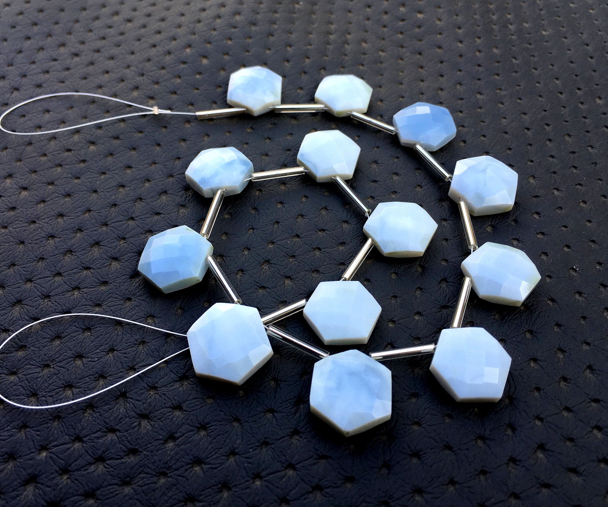 13 Pieces Natural Blue Opal Gemstone,Faceted Hexagon Shape Beads,Size 13-16 MM Peruvian Blue Opal,October Birthstone Denim Shaded Blue Opal