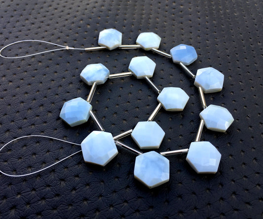 13 Pieces Natural Blue Opal Gemstone,Faceted Hexagon Shape Beads,Size 13-16 MM Peruvian Blue Opal,October Birthstone Denim Shaded Blue Opal