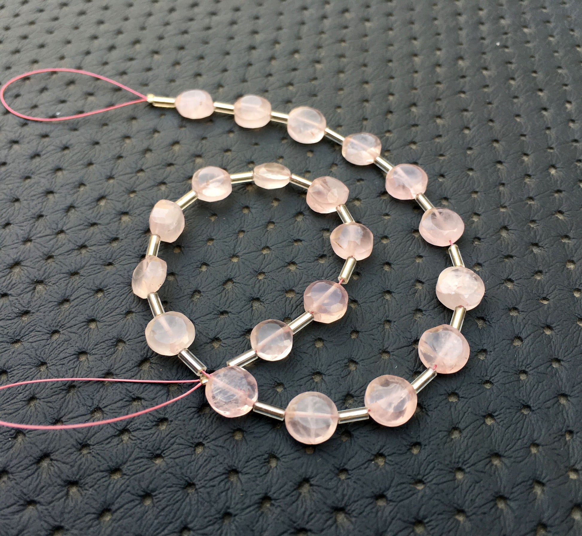 TOP QUALITY 1 Strand Natural Rose Quartz Gemstone,20 Pieces Faceted Coin Shape Beads,Size 6-7 MM Pink Coin Briolette Beads Making jewelry