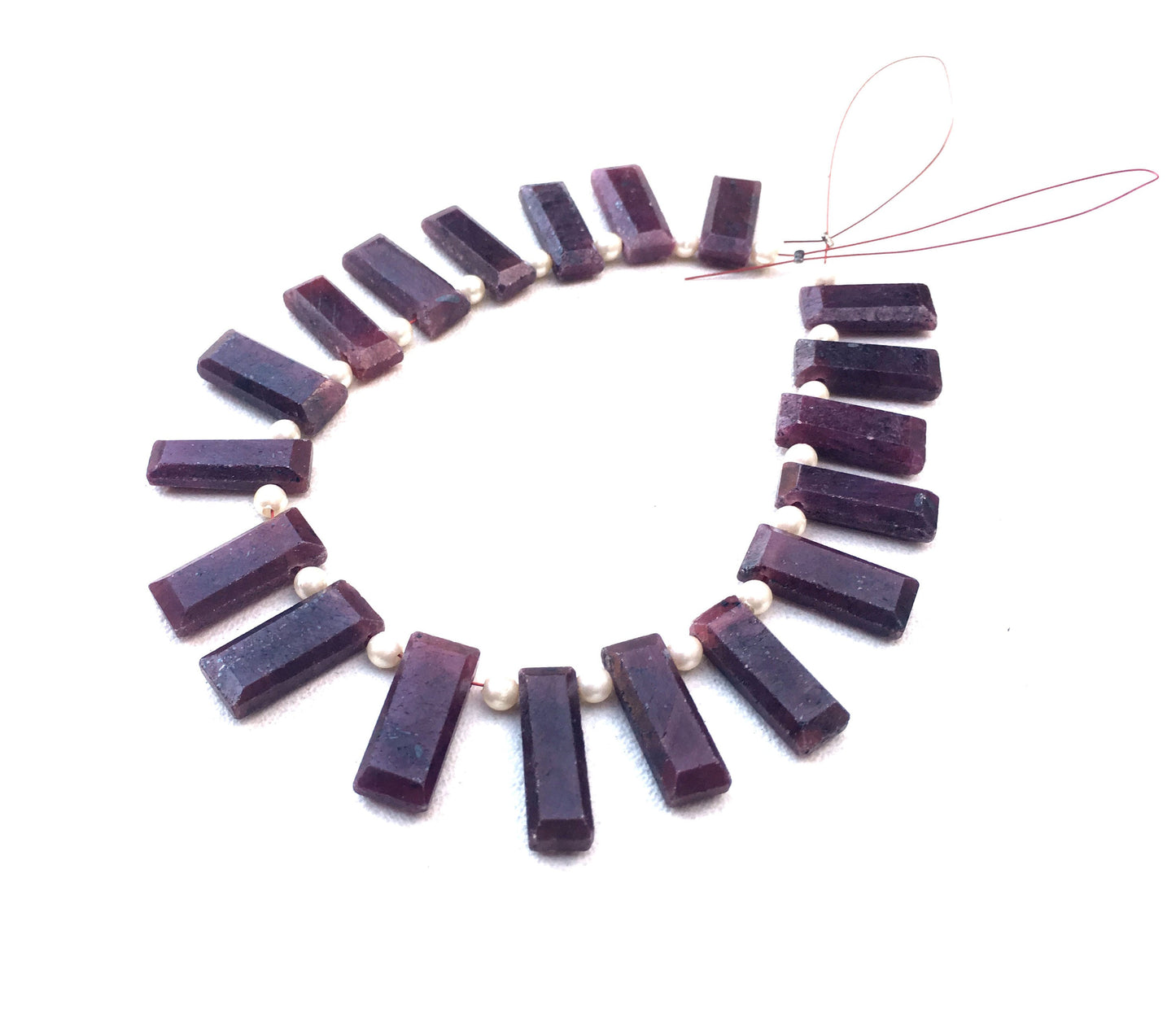 AWESOME QUALITY 19 Pieces Natural Ruby Gemstone,Faceted Rectangle Shape Beads, Size 6x17-8x19 MM July Birthstone Beads Making Ruby Jewelry