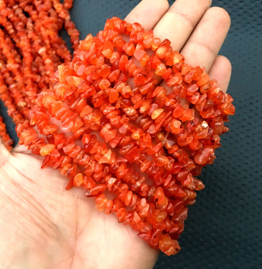 16 Inch Long Natural Carnelian Gemstone,Smooth Uncut Chips,Orange Gemstone,Size 7-9 MM Smooth Chips,Semi Precious Gemstone Making jewelry