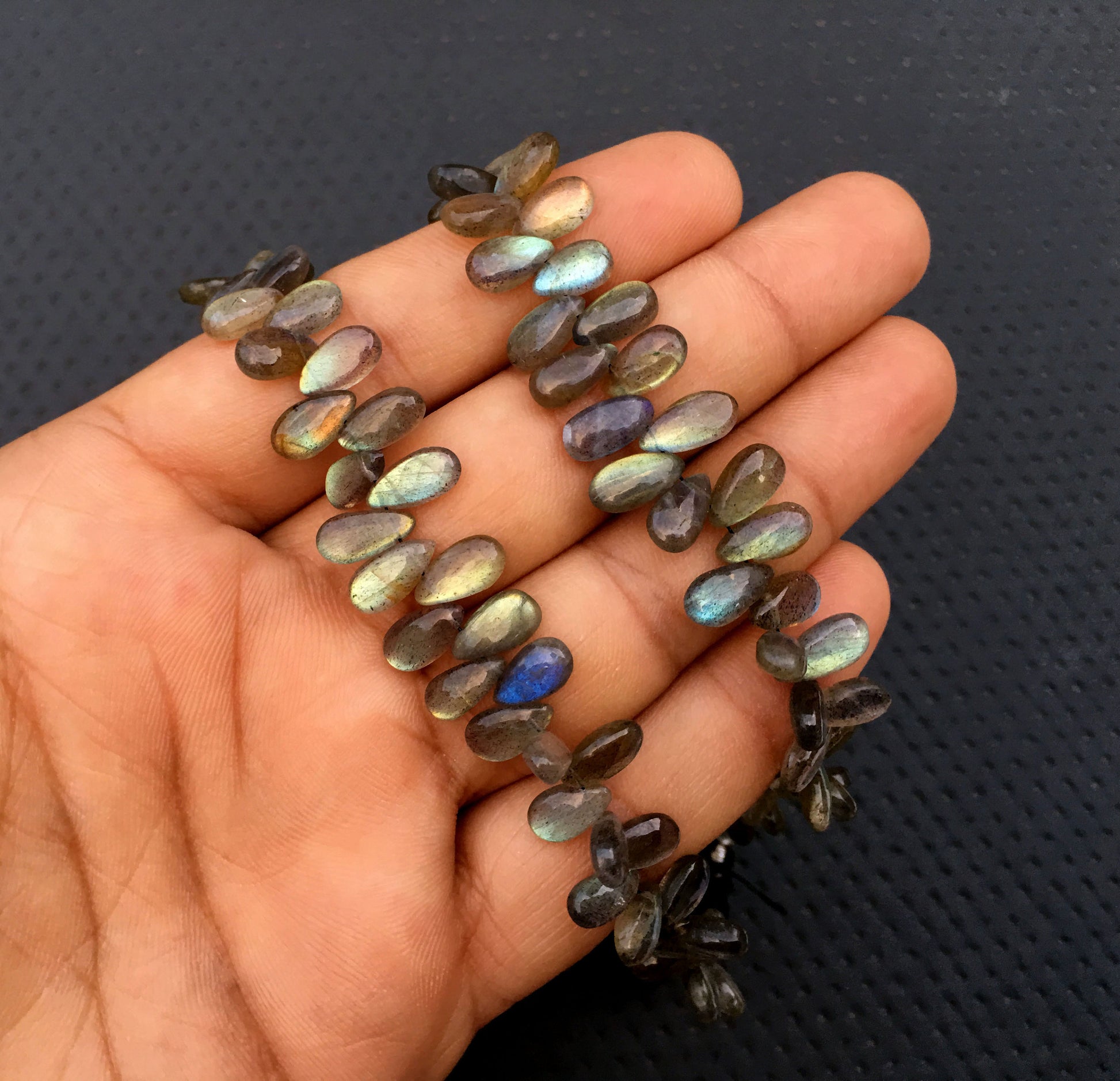 Immaculate Gems 1 Strand Natural Labradorite Gemstone,52 Pieces Briolette Beads Smooth Pear Shape Blue Flash Size 4x9-5x10 MM Labradorite